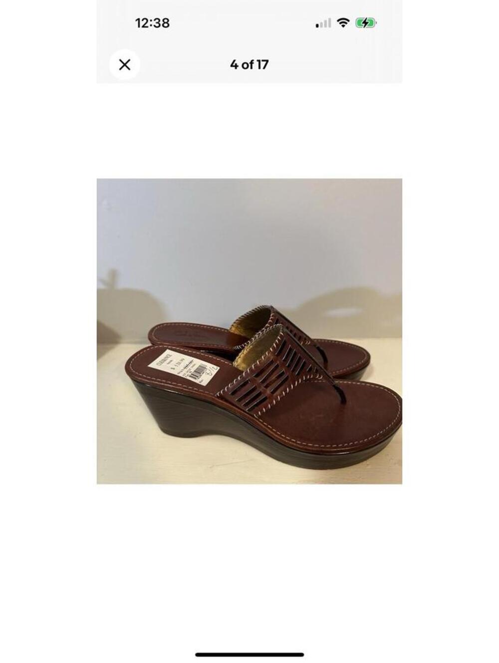 Womens 8.5 B M Cole Haan Air Bria Brown Thong Sandals Platform Wedge Wooden Heel - Picture 5 of 9